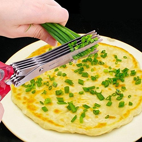 dekawei Edelstahl Küche Messer 5 Schichten Schere Sushi Geschreddertes Frühlingszwiebel Schnitt Kräuter Gewürze Schere Kochen Tools + Reinigung Kamm - 5