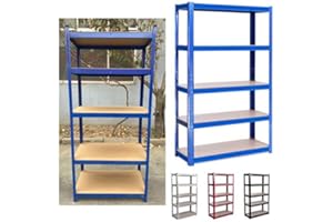 BRIEFNESS Blue 5 Tier Heavy Duty Boltless Metal Shelving Unit Industrial Shelves Storage, H 180 x W 90 x D 40 Cm, 875 Kgs Capacity, 5 Year Warranty
