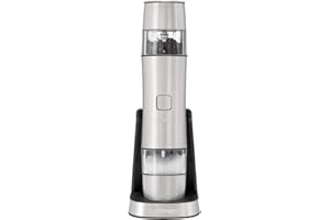 Cuisinart Moulin à sel et à poivre électrique - Moulin à assaisonnement rechargeable - Aucune pile requise, chargement en 20 minutes - Capuchon doseur - Réglages de mouture ajustables - Argent