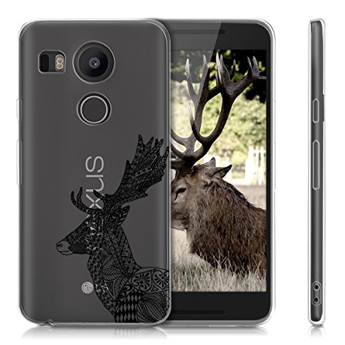 kwmobile Funda para LG Google Nexus 5X - Case para m  vil en TPU silicona - Cover trasero Dise  o Alce - ciervo en negro blanco