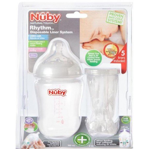 Nûby Natural Touch Rhythm Anti Colic Baby Bottle with Disposable Liners (180 ml)