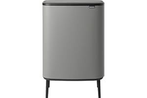 Brabantia - Bo Touch Bin High 60L - Duży Kosz na Śmieci do Kuchni - Otwieranie Soft-Touch - Wyjmowane Wewnętrzne Wiadro - Antypoślizgowy - Dołączone Worki na Śmieci - Grey - 55 x 31 x 82 cm