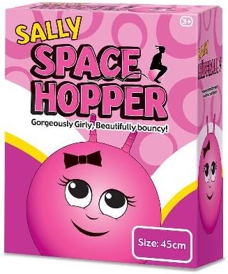 Girls pink sally the space hopper jumping outdoor garden game toy - Sally sports a big smile on her face with two large eyes and a hair bow.