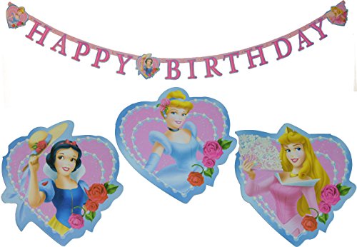 Kinder Geburtstag Girlande Party Happy Birthday Dekoration Kindergeburtstag (mit Pfeife als Kinder-Spielzeug) Papier Deko Prinzessin rosa pink Princess Herzlichen Glückwunsch Glückwünsche Fete Geburtstagsfeier Mädchen Fest farbig bunt Made in Germany Partydeko Girlanden Kleinkindergeburtstag Kind Kleinkind Geburtstagskette Baby Dekoartikel Kette Hängedeko - 3