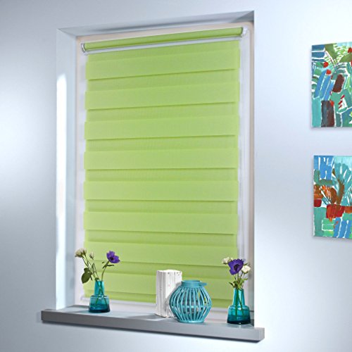 Doppelrollo Duo Rollo Jalousie Seitenzug Rollo Kettenzugrollo von Mass-Gardinen-Shop, Klemmfix ohne Bohren mit Klemmträger 75x150cm (Light Green) - 5