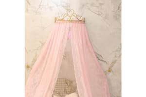 KKLT GE&YOBBY Baldacchino Letto in Pizzo,Corona Principessa Tenda Letto Zanzariera di Corte con Decorativo Drapery Metal Crown per Camera da Letto-Rosa