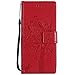 Produktbild Sony Xperia XA1 Hülle, Chreey Prägung [Katze Baum] Muster PU Leder Hülle Flip Case Wallet Cover mit Kartenschlitz Handyhülle Etui Schutztasche [Rot]