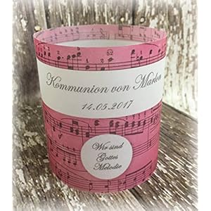 4er Set Tischlicht Tischlichter Kommunion Konfirmation Jugendweihe Taufe Musik Melodie Deko Tischdeko personalisierbar pink rosa rose