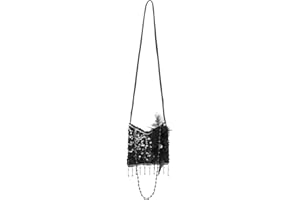 shoperama Charleston Handtasche schwarz Flapper Kostüm-Zubehör 20er Jahre Damen-Tasche The Roaring Twenties 20's Gatsby Girl Pailletten Feder Perlenkette