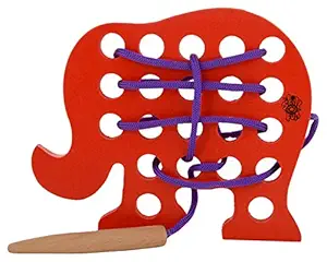Skillofun - H-4C Wooden Sewing Toy Elephant, Multi Color