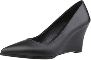 Jamron Femmes Cuir Véritable Bout Pointu 5.5CM/8CM Talon Compensé Escarpin Bureau Travail Talons Hauts