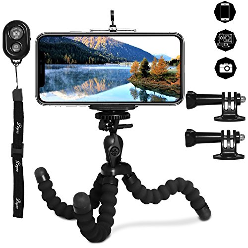 Stativ fÃ¼r Smartphone, PEMOTech Strong Flexible Octopus-Stil Tragbare und Verstellbare Stativ + Universaler Smartphone Halterung + Bluetooth Drahtlose Fernbediente Kameraverschluss fÃ¼r iPhone 7 7Plus 6s 6 6 Plus 5s 5, Samsung Galaxy S7 S7 Edge S6 S6 Edge S5 S4 etc (B - Schwarz/Schwarz)
