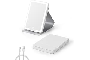 Kintion Travel Makeup Mirror, Rechargeable Compact Mirror with Light, Portable LED Pocket Mirror, Folding Vanity Mirror, 3 Color Modes Dimmable, Handbag Small Mirrors for Women Gift, White