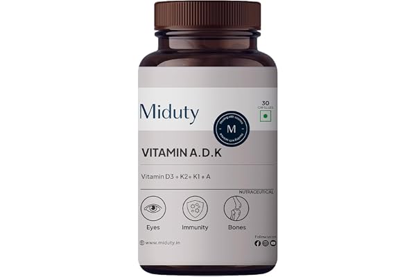 Miduty Vitamin ADK Multivitamin Contains Vitamin A - D3 - K2 Immunity Booster, Bone Strength, Healthy Heart Vitamin ADK Supplement For Men and Women - 30 Capsules