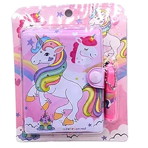 KOMTO Printed Mini Pocket Diary with Small Pen for Kids (Random Color) (Unicorn)