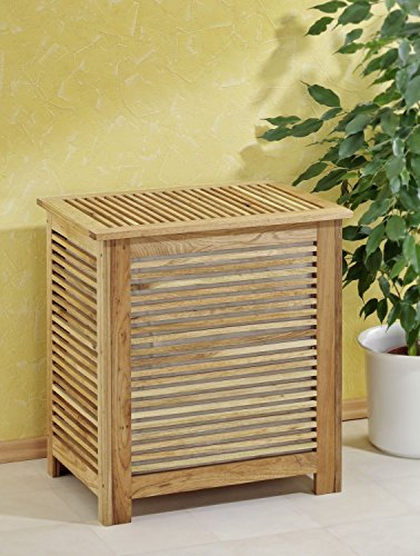 Wäschetruhe aus Walnussholz mit Leinensack