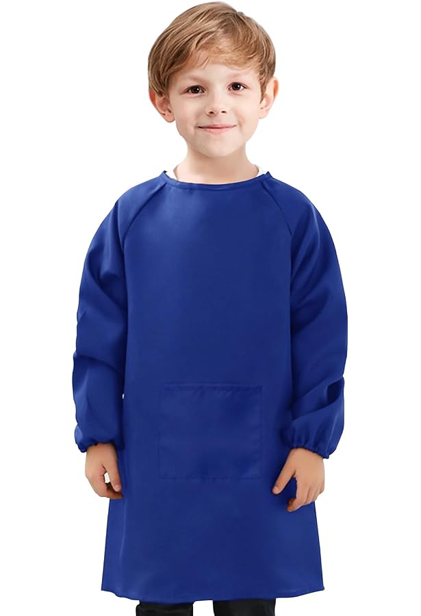 Tablier De Peinture Imperméable Pour Enfants - Manches Longues, 3 Poches, Taille M (5-7 Ans)