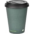 BIOFUTURE Biodegradable Coffee Cups – 50 x 6oz – 16oz (170ml – 450ml) Disposable Paper Cups with Lids – Eco-Friendly and 100% Compostable – Ideal for Tea, Coffee, and Hot Drinks (Green, 12oz)