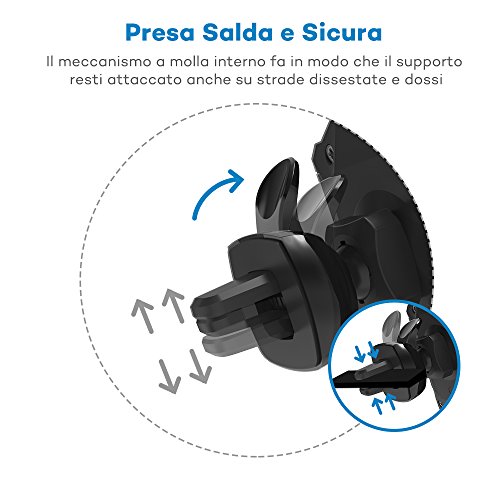 Porta Cellulare Auto VAVA Supporto Auto Smartphone per la Presa dâ€™Aria della Macchina (Presa Salda e Sicura, Unico Tasto di Rilascio, Perno Rotante a 360 Gradi) â€“ Compatibile con iPhone 7 / 7 Plus / 6s / 6 / SE / 5s / 5 / 4S / 4, Samsung Galaxy, HTC, LG, Huawei, etc.