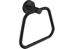 DIYZON RIZON Towel Ring Black, Heavy Duty Towel Hanger for Bathroom, 304 Stainless Steel Bath Towel Ring, Contemporary Trapezoid Wall Mounted Towel Rack, Bathroom Hardware Accessories