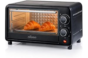 Nilson Life 10 l stationär ugn, kompakt, 1 000 W, mekanisk styrning, NHS1000N, justerbar termostat, maximal temperatur 230º, timer 60 min, inklusive emaljerad bricka och metallgaller