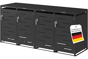 STEELSØN Diorus Mülltonnenbox 4er bis 240L abschließbar – Hochwertige Mülltonnenverkleidung für 4 Tonnen – Müllbox Stahl – Müllcontainer Schwarz - Mülltonnen Box wetterfest – Gerätebox mit Schloss
