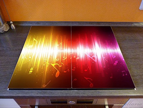 Wallario Herdabdeckplatte / Spritzschutz aus Glas, 2-teilig, 60x52cm, für Ceran- und Induktionsherde, Rot-gelbe Noten der Musik - 2