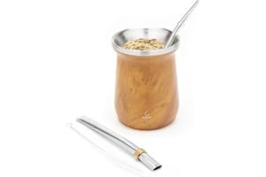 BALIBETOV Mate Argentino - Set Yerba Mate Moderna (Tazza Mate) - Acciaio Inossidabile 18/8 a Doppia Parete - Include Due Bombilla Mate e Una Spazzola per la Pulizia (Legno)