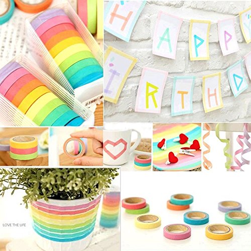 Hosaire 10 x decorativo de Washi Tape arco iris rollos de papel para Manualidades DIY