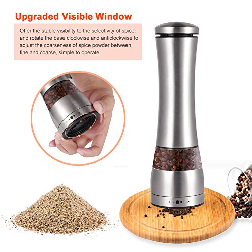 Uarter Premium elektrische Gewürzmühle, Edelstahl, Salz- und Pfeffermühle, Set mit verstellbarer Mahlfunktion und Sichtfenster, 2er Pack - 2