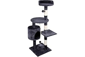 T-LOVENDO.ES Árbol Rascador para Gatos | 3 Alturas con Refugio y Torre con Plataformas | Cuerda de sisal | Juguete Escalador Gato Grande | 116x40x30cm | Soporta hasta 10kg | Multinivel