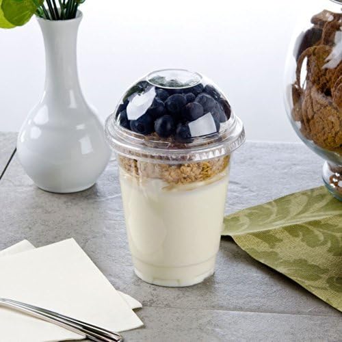 Pack of 25 Clear Plastic Parfait Cup 12 oz with Insert, Flat Lid and Dome Lid w/ FDL Party Picks by Super Sips
