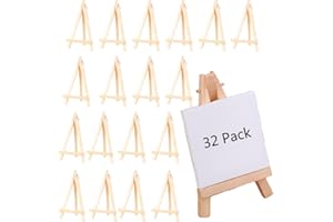 Aisamco 32Pcs Mini Wooden Easel,8x15cm Natural Mini Wood Display Stand Artist Easel Tabletop Holder Stand for Displaying Small Canvases,Kids Arts,Photos,DIY Crafts,Signs