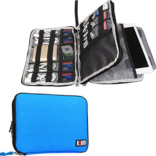 BUBM Reisetasche Organisator Tasche mit Doppelschichte für Elekronik Zubehör Wie Telefon Ladegerät Tasche (Groß,Blau）