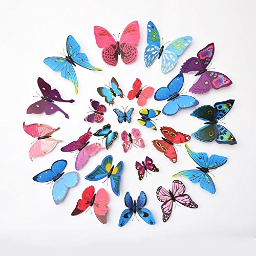 Haimoburg 24 Stück 3D Schmetterlinge Wandtattoo Wandstickers Wanddeko Wandaufkleber (12pc Blau+12pc Lila)