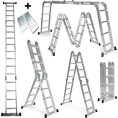 Grandmaster - Escalera multifunción 470Cm 6 en 1 de aluminio Plegable con Plataforma - DLM104-PL