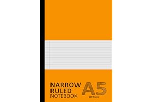 Narrow Ruled Notebook A5: Extra Narrow Ruled Lined Journal Pad, 100 Pages, 90gsm | 5mm Line Spacing With Margin Notepad | Narrow Ruled A5 Exercise ... Taking, School, Office, Home, etc. - Orange