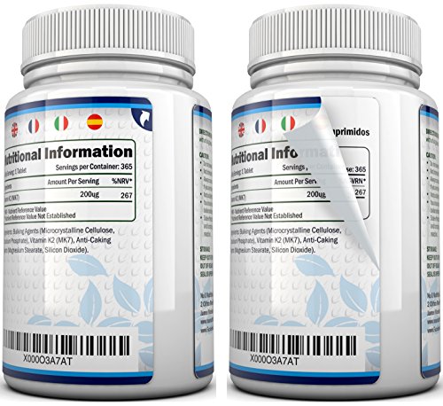 Vitamin K2 MK 7 200mcg | 365 Vegetarian and Vegan Tablets (not Capsules) | One Year Supply of High Strength Vitamin K2 Menaquinon MK7 from Trans-Isomer by Nu U Nutrition - Image 3