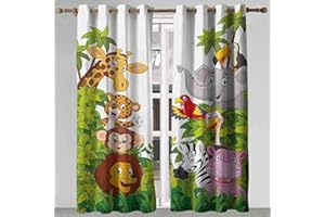 CTQTZ Animal forêt Rideaux occultants Lot de 2 Dessin animé Zoo Rideaux Opaques Moderne 264x242 cm (Largeur x Hauteur) Rideaux avec Oeillets pour Chambre d'enfant