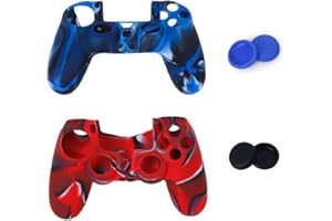Tiuimk Lot de 2 paires de coques de protection en silicone pour manette de PS4 Rouge/noir et bleu