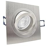 Daten des Einbaurahmens: Lochmaß ca. 80 mm, Außenmaß ca. 90 mm, Material-Einbautiefe inkl. Leuchtmittel und GU10-Fassung: ca. 70 mm