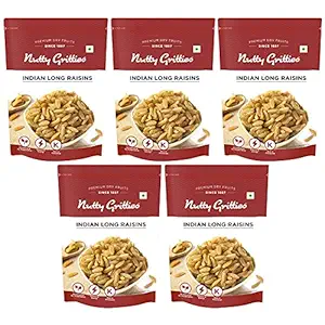 Nutty Gritties Indian Long Seedless Premium Green Raisins Kishmish, Healthy Snack for Kids, 200g ( Pack of 5 )