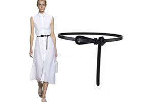 KONFEN Cintura Donna in Pelle, Fusciacca Donna Pelle Regolabile Cinture da Donna, Sottile Cinture Pelle Cinta Elegante Annodata Casual Cinta Pantaloni Cuoio Lunga 110cm (Nero/Marrone)