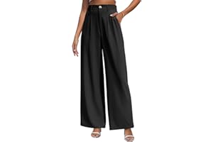 CMTOP Pantalon Fluide Femme Été Jambe Droite Taille Haute Elastique Large Chic et Elegant Ample Décontracté Travail Palazzo Plissé avec Poches