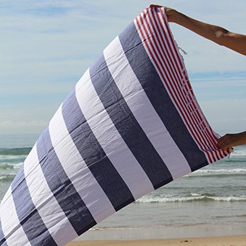 ANATURE Marina Hamamtuch – Navy Blue/Red – 100% Baumwolle – OEKO-TEX Standard 100 Certificat – Prewashed – super sanft – direkte Nutzung – Hamamtuch – Badetuch – Handtuch Backpacker – Strandtuch – Saunatuch – Babytuch – Turkish Towel – Pestemal – Fouta - 5