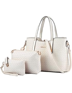 Tibes Art und Weise PU Leder Damen Handtasche + Schultertasche + Geldbeutel 3pcs Beutel Webart Tote