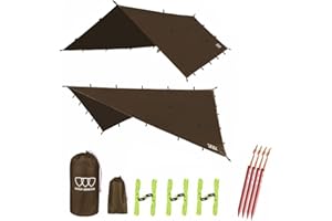 Gold Armour Rainfly Tarp Hammock, Premium 14.7ft/12ft/10ft/8ft Rain Fly Cover, Waterproof Ultralight Camping Shelter Canopy, Survival Equipment Gear Camping Tent Accessories (Brown 14.7ft x 12ft)