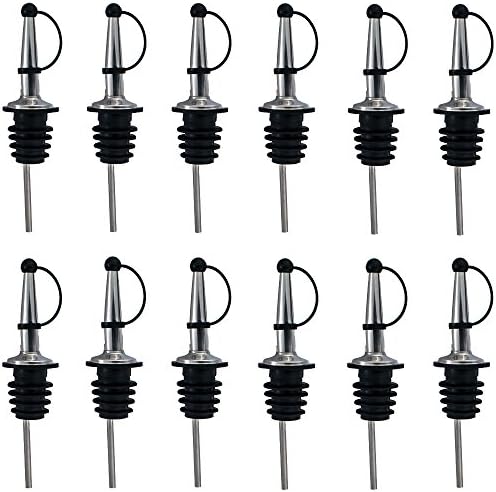NEW YEARS EVENT V2.0 12 Bottle Pourers Stainless Steel Liquor Pourer Tapered Speed Spout w/ Dust Caps Olive Oil