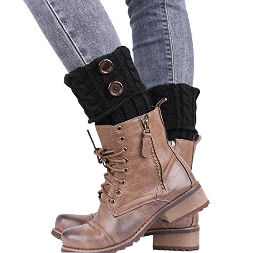 TININNA Bas Guêtre Jambières Legging Chausettes Femme Hiver Chaud Tressé Tricot Bouton Cuissard Noir