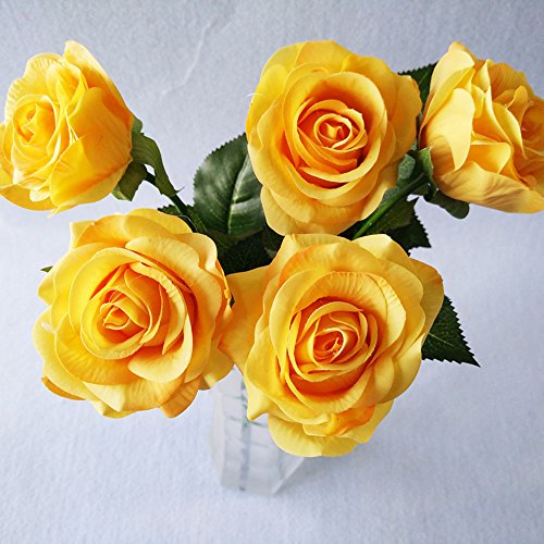10 Stück Real Touch Silk Kleben PU Silk Künstliche Rose Blumen Home Dekorationen für Hochzeitsfeier oder Geburtstag Garten Brautstrauß Blumensträuße Happy Valentinstag Geschenke Party Veranstaltung (Yellow) - 6